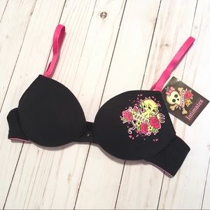Pink Cookie 34A Bra Push Up Plunge Rock Punk